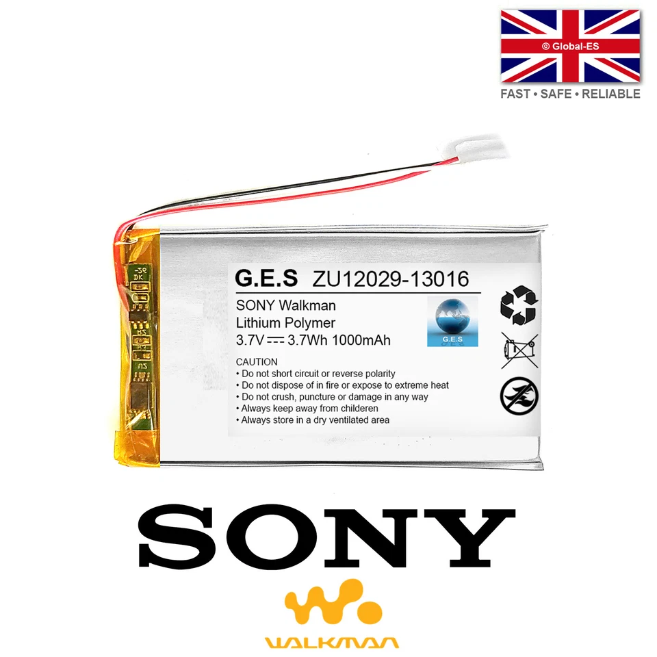 G.E.S Batería de reproductor de mp3 Sony Walkman NWZ-A15 NWZ-A17 - 3.7V 1000mAh ZU12029-13016