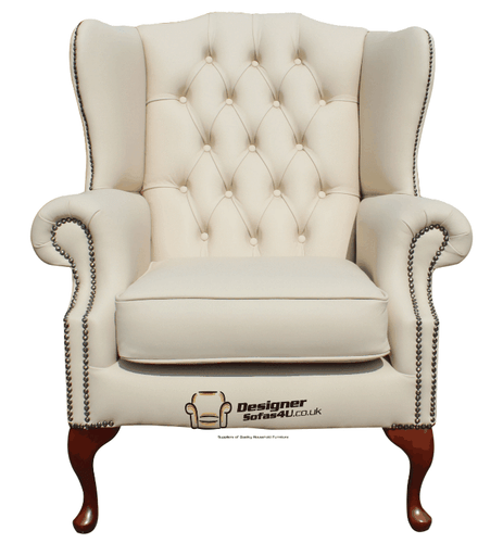 Details About Chesterfield Armchair Mallory Flat Wing High Back Chair Cream Leather