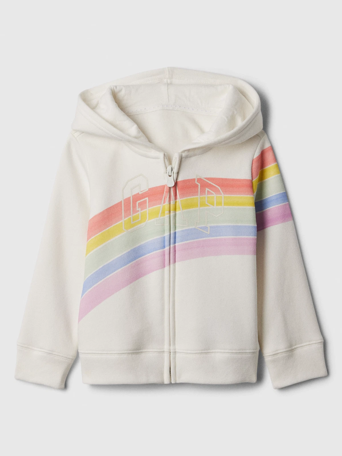 OFF WHITE Felpa con cappuccio zip stampa logo Gap bianco sporco arcobaleno adatta 3 anni ragazzo ragazza