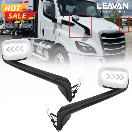For Freightliner Cascadia 2018+ Pair Chrome Heated Hood Mirror W/Turn Signal LED