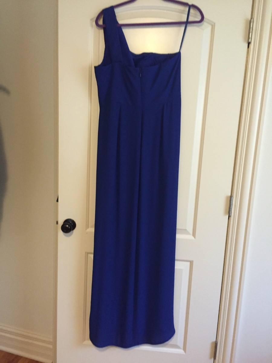 bcbg blue dress one shoulder BCBGMAXAZRIA BCBG One Shoulder Embroidered Stripe Dress Blue Combo Size 0