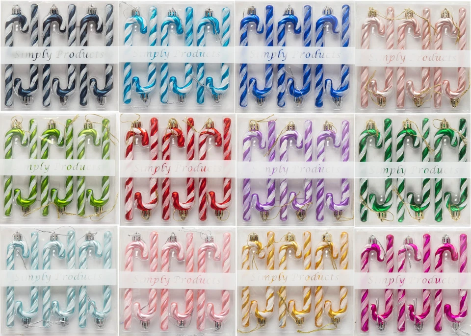 Pack of 6 - 13CM Glitter Candy Cane –Christmas Tree Hanging Decoration Bauble