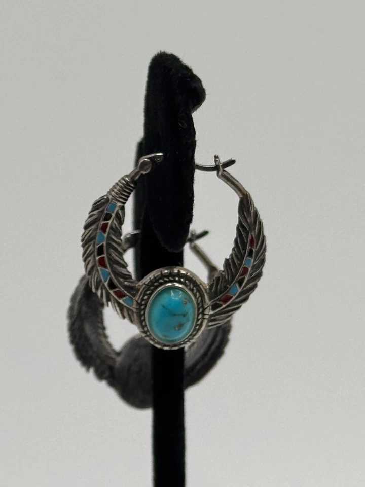 Pendientes de aro BGE Bradford Exchange plata esterlina esmalte turquesa Sedona Sky Foto 3 de 4