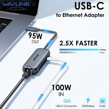 2500Mbps USB-C Ethernet Adapter 95W High-Speed Charging Plug & Play