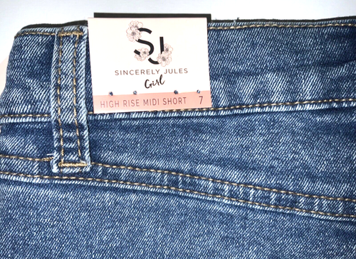 Sincerely Jules Girl High Rise Short Blue Denim Girls Size 7 Distressed NWT - Picture 4 of 6