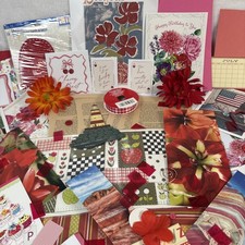 150 Piece Junk Journal Scrapbook Supply Set Red Theme Mixed media Ephemera