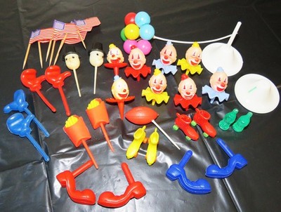 Cake Toppers Clowns Snowmen Balloons French Fries Boots Coca Cola Flags, etc.