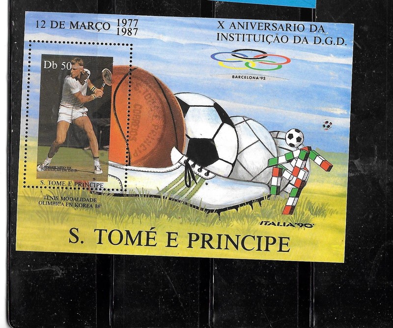 ST THOMAS SC#806 1987 OLYMPICS SOUVENIR SHEET CTO USED XF OLD P ICTORIAL STAMP