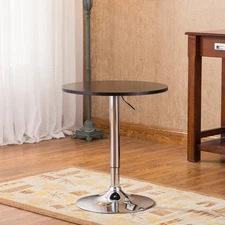 Adjustable Height Wood and Chrome Metal Bar Table, Black