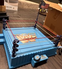 Vintage 1989 WWF WWE Hasbro Titan Blue Wrestling Ring W/Belt & Flag Complete