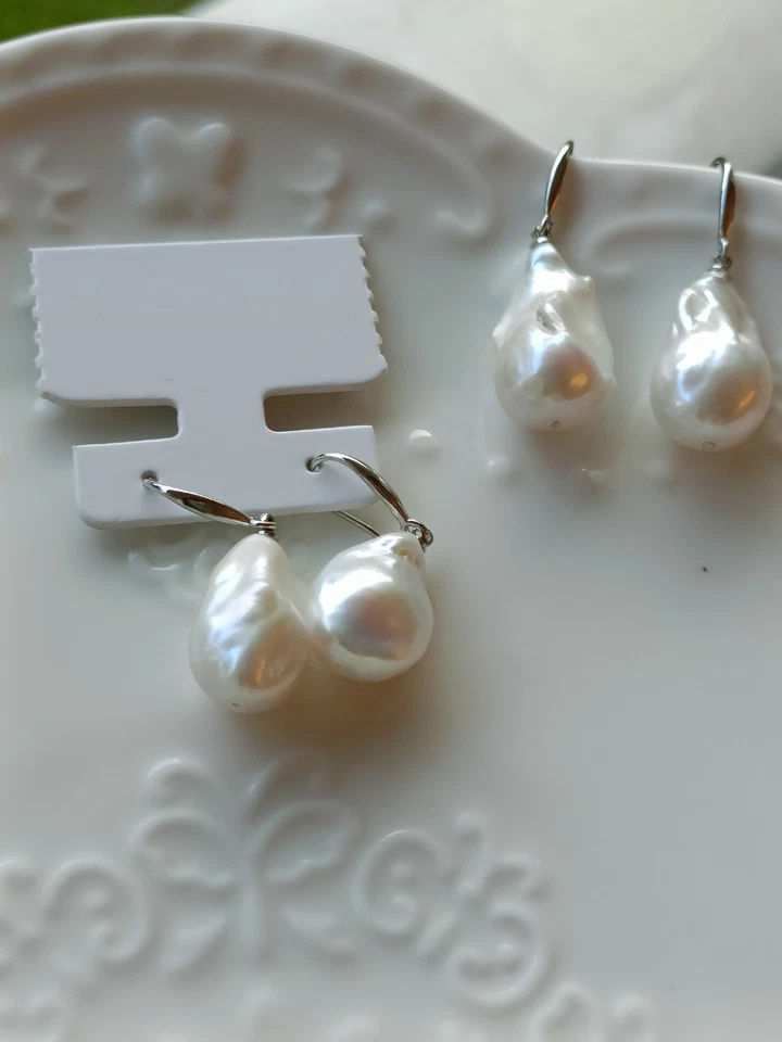 Paar elegante S925 Ohrringe mit großem weißen BarockPerl-Tropfen - unregelmäßige - Bild 4 von 4