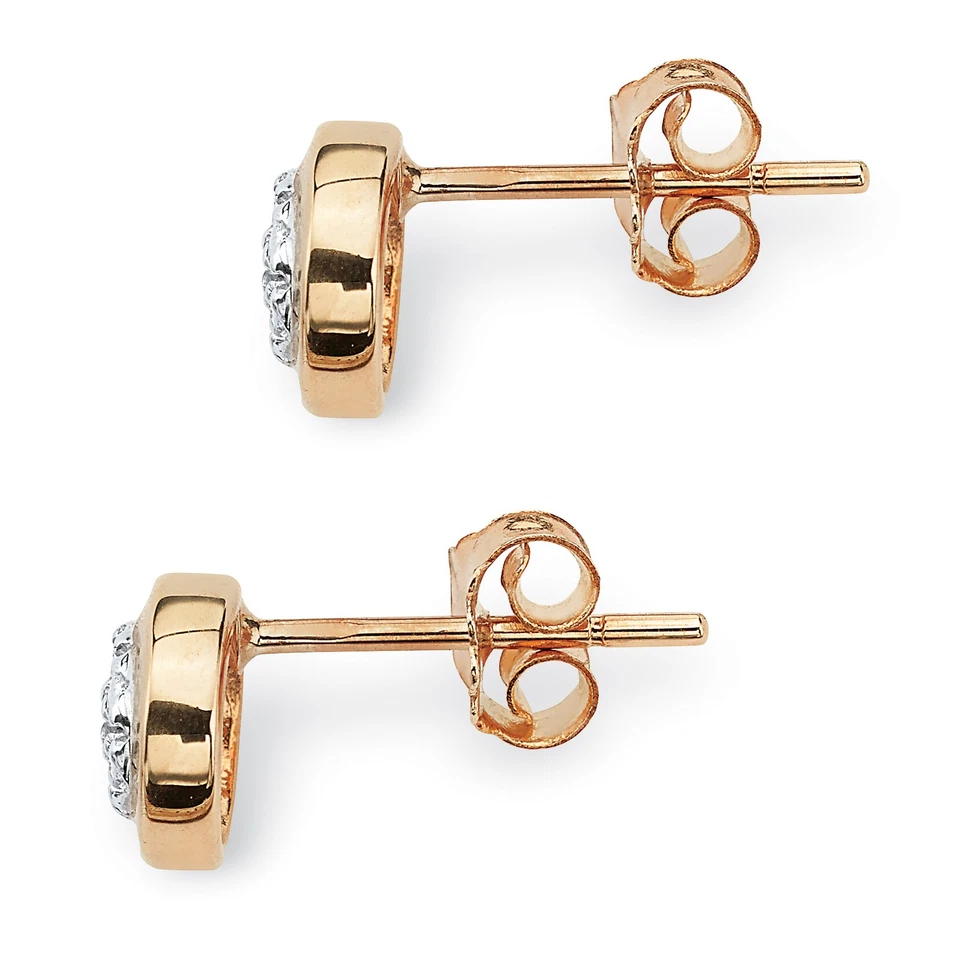 Aretes redondos con racimo de oro amarillo macizo de 10 k con detalles de diamantes genuinos Foto 2 de 3