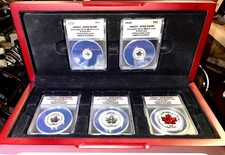 2015 CANADIAN SILVER MAPLE LF•INCUSE FRACTIONAL•5 COIN SET PROOF•CHERRYWOOD Box•