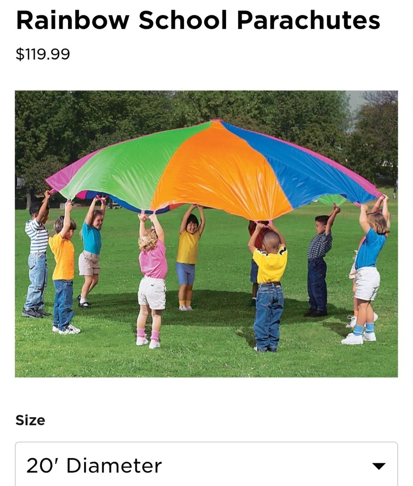 Paracaídas Lakeshore 20 pies con bolsa preescolar colores arco iris muy resistente Foto 2 de 2