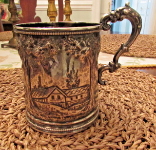 161.84g Antique 1850s NY City Coin Silver Repousse Christening Mug William Tenne