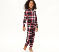 MUK LUKS Children's Butter Knit Matching Pajama Set Black Red Multi Large 14