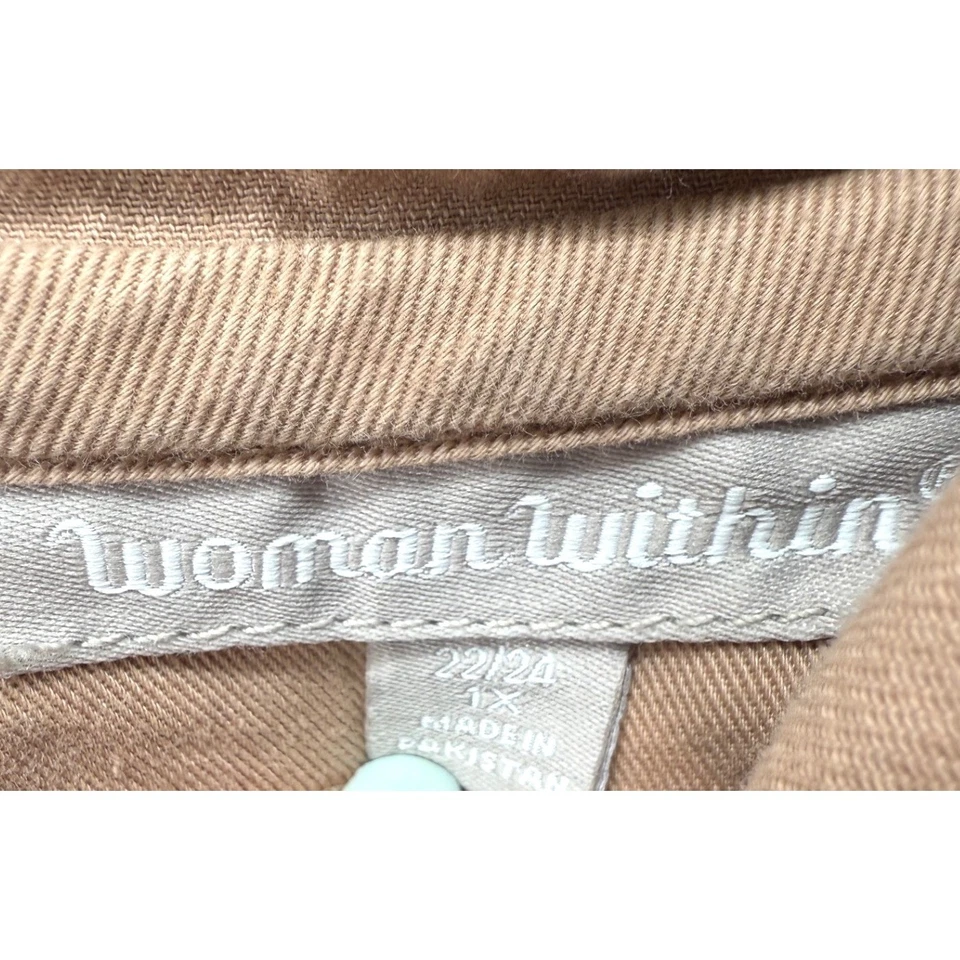 Woman Within 1X Hooded Utility Jacket Khaki Cotton Blend Distressed 1X Gorpcore - Image 2 of 4