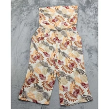 J for Justify Jumpsuit Womens 3X Tan Botanical Leaves Tube Top Crop Wide Leg 