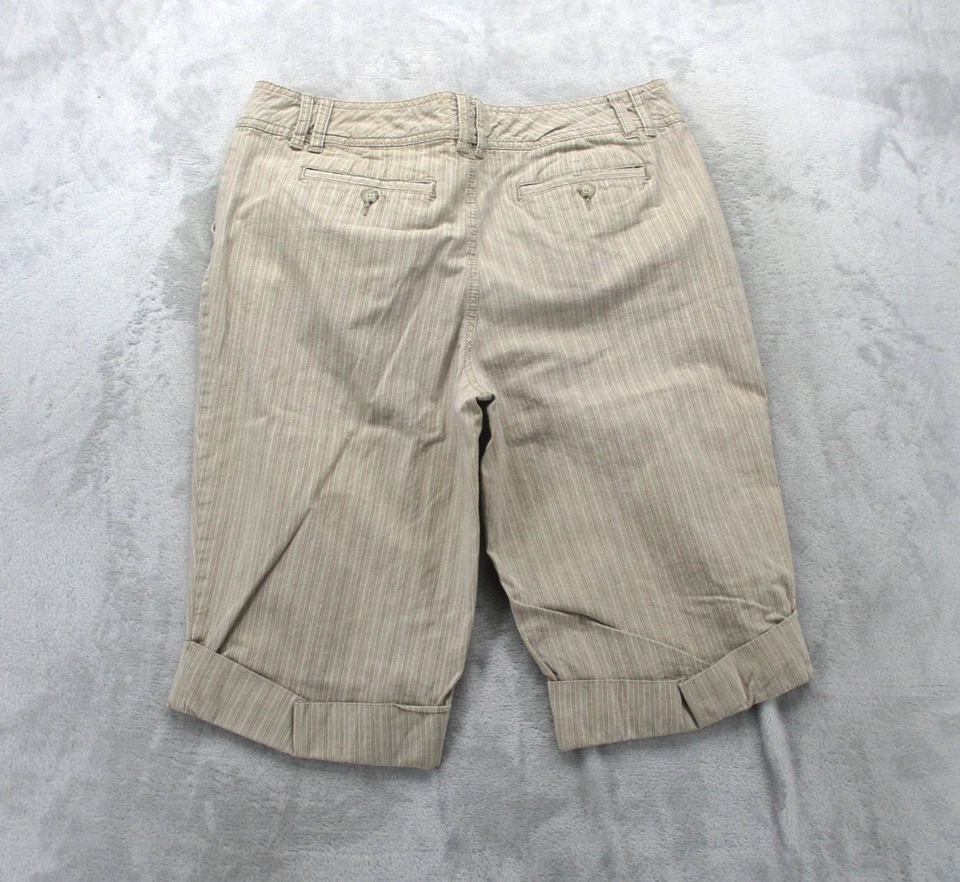 Bermuda A New Approach Feminina 14 Bege Listra de Giz Algemada Elástica Casual - Imagem 2 de 4