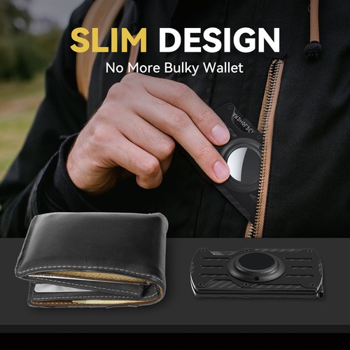 Men Wallet Metal Credit Card Holder Money Clip with AirTag Case Air Tag Cover - Picture 19 of 27