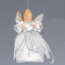 Christmas 6" Tree Top / Hanging Angel Decoration - White / Silver