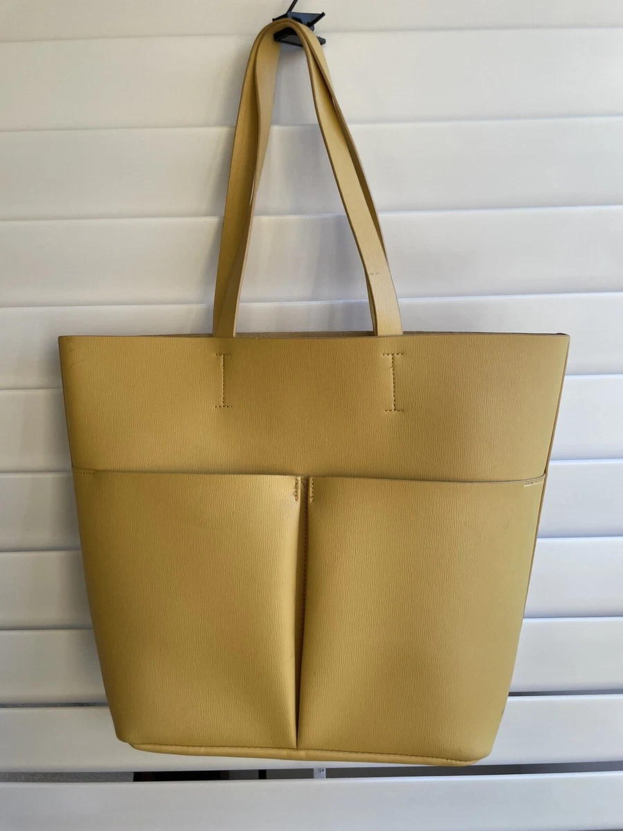 Neiman Marcus Large Light Mustard Yellow Faux Leather Shopper Tote Bag |  eBay