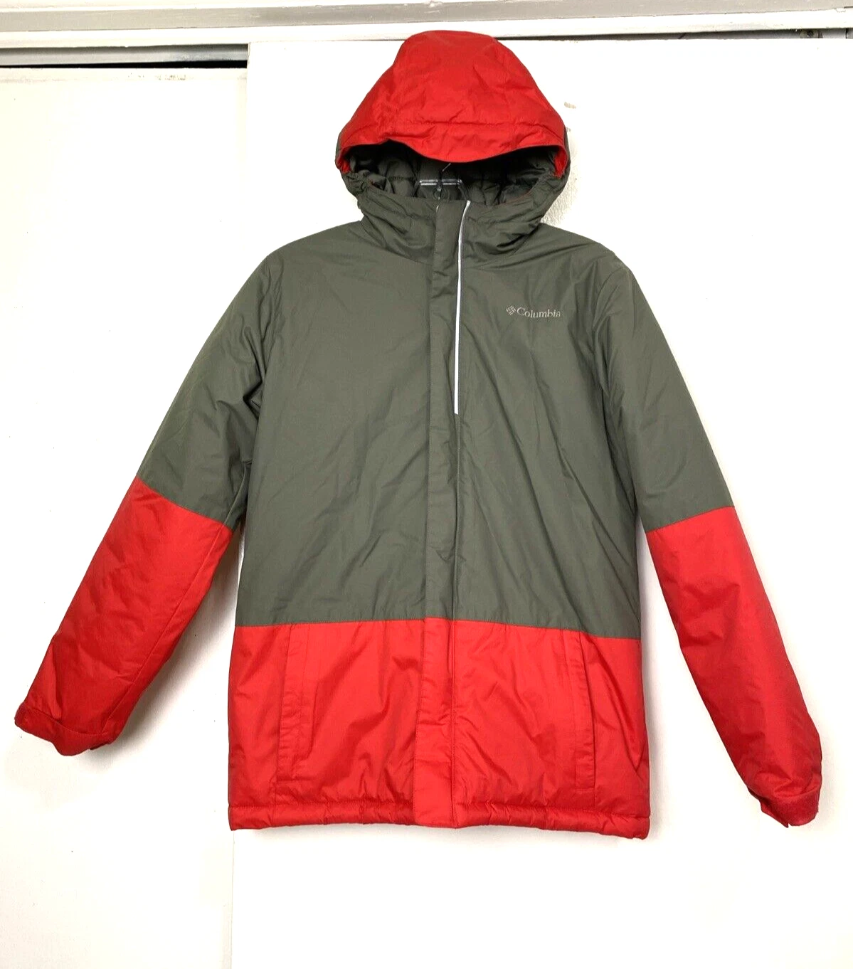 Columbia Kids Winter Jacket Size L Convert Hood Insulated Gray Red RN 69724 Ski