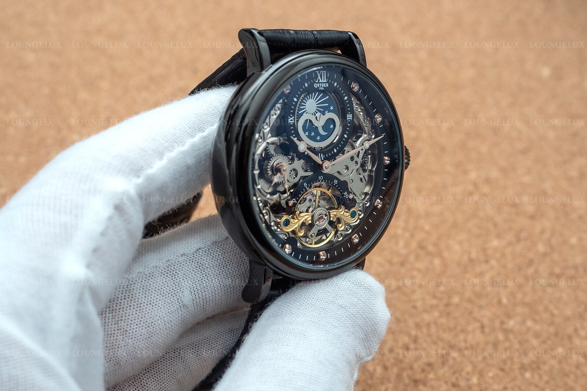 Mens Dual Time Flywheel Skeleton Automatic Mechanical Watch  display picture 3