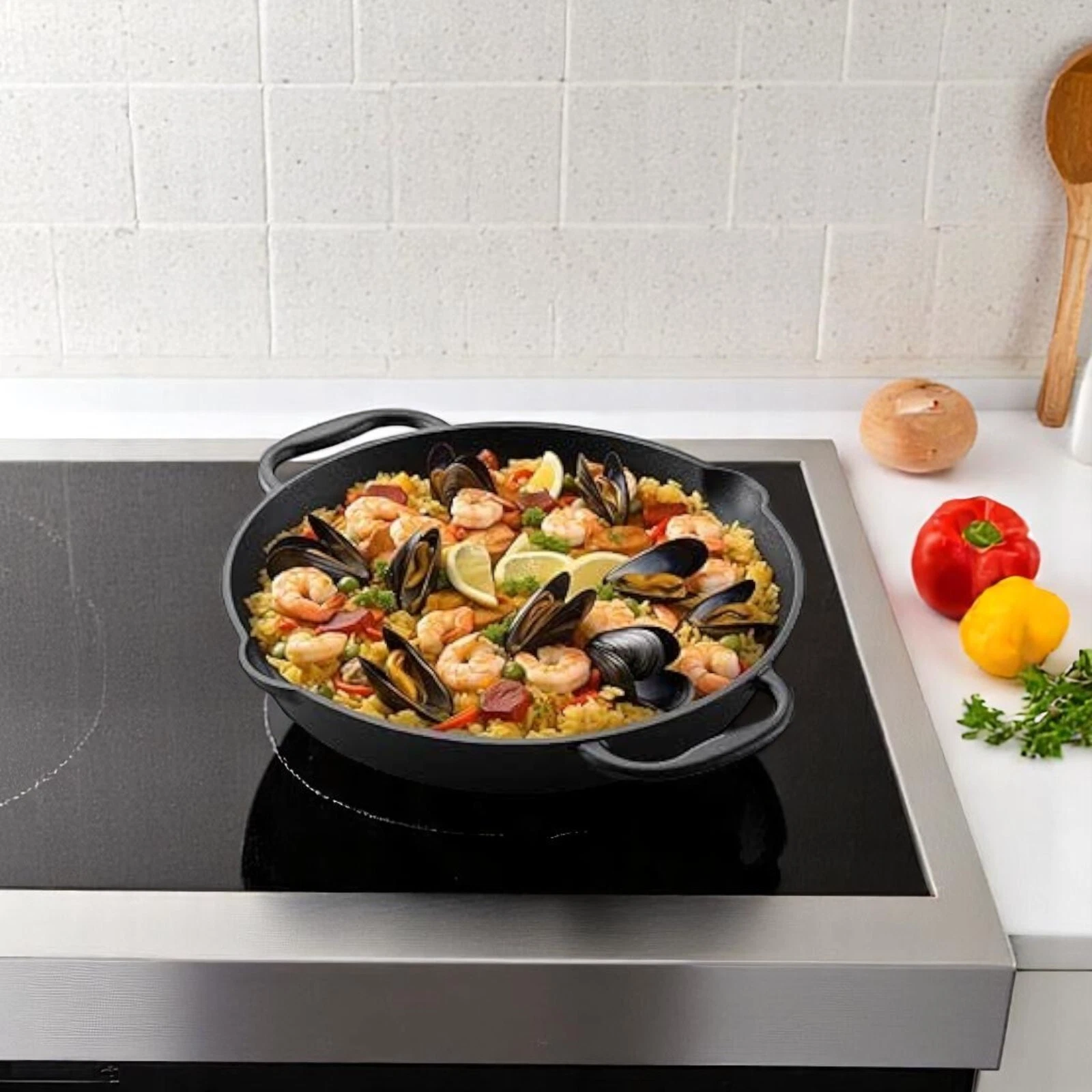 Cast Iron Pan Skillet Pans Navaris 30cm Kitchen Food Prep Cooking Home