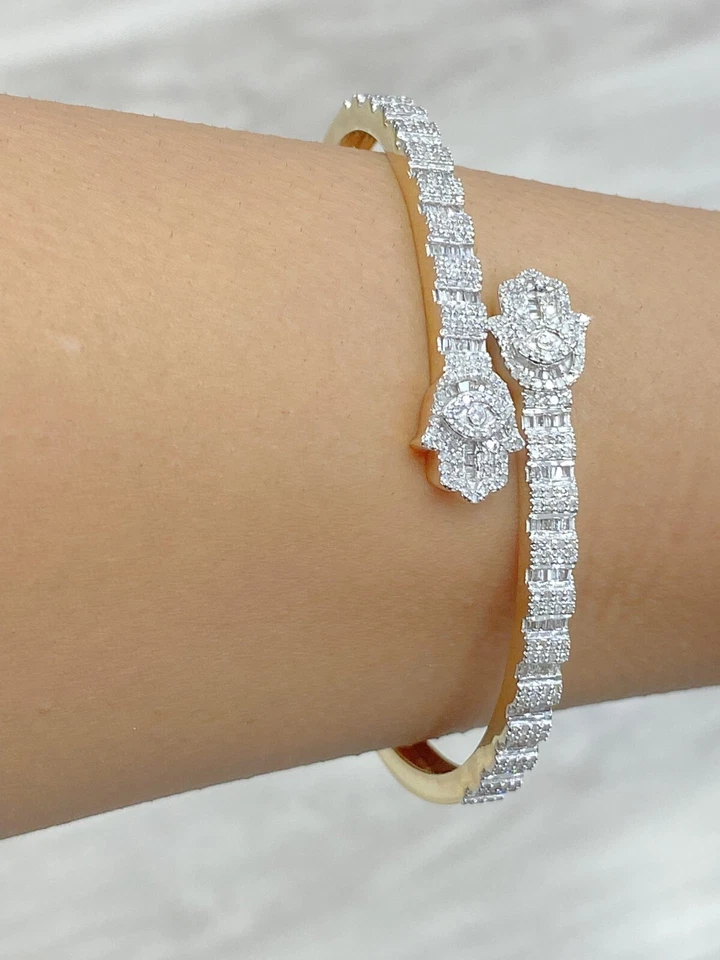 OFERTA! Brazalete Brazalete Brazalete Brazalete Hamsa Diamante Baguette Natural 1.55 CT Oro 10K Foto 3 de 4