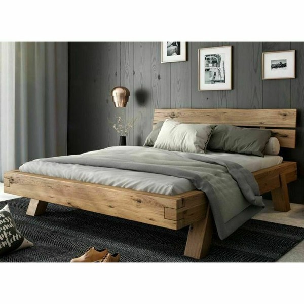 Futonbett Balkenbett Heinrich Rustic Eiche Massiv GeöLt 140X200Cm Doppelbett-image