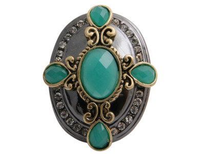 Cross and Rhinestone Large Burnished Stretch Ring