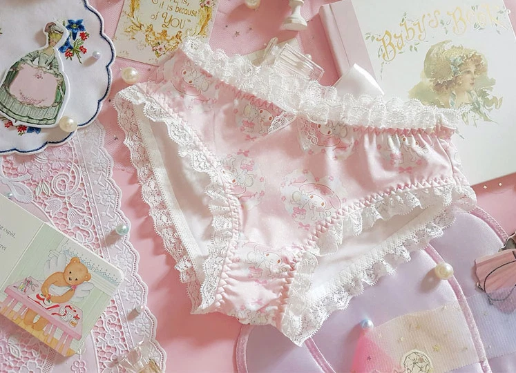 3 PIEZAS Bragas suaves con bordes de encaje estampado de lazo grande cinta Kawaii niña Foto 2 de 4