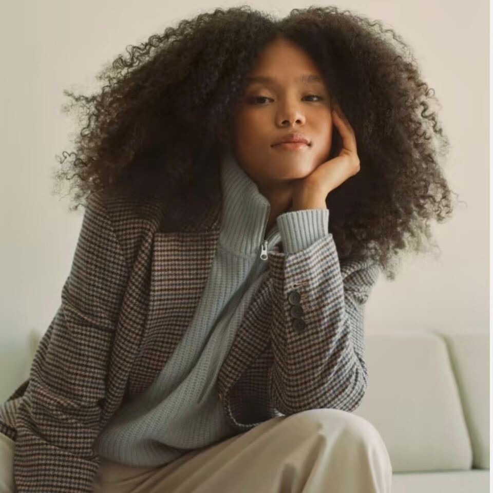 Everlane ReWool 80s Blazer Oversized Blue/Brown Houndstooth UK