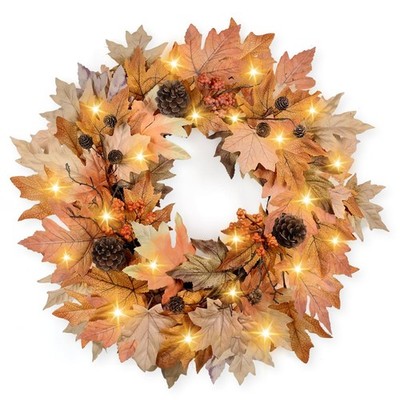 22 Inch Fall Wreaths for Front Door Outside Timer Function Pinecones Berries ...