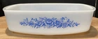 Vintage Federal Milk Glass Loaf Pan Blue Rose Floral Pattern 9"x5"