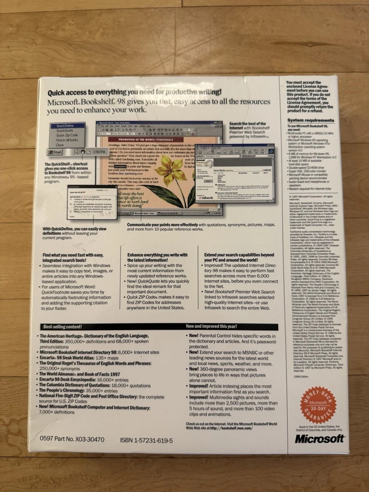 CD-ROM biblioteca de referencia Microsoft Bookshelf 1998 nuevo en caja Foto 3 de 3