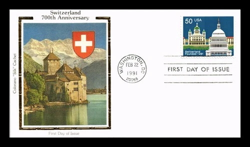 US COVER SWITZERLAND 700TH ANNIVERSARY FIRST DAY ISSUE COLORANO SILK CACHET