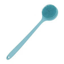 Soft Silicone Back Scrubber Shower Bath Body Brush with Long Handle (Blue)