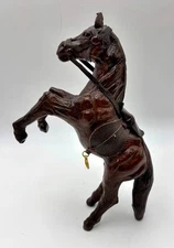 Vntg Handcrafted Pressed Leather Rearing Stallion Horse w/Saddle Bridle 9.75”