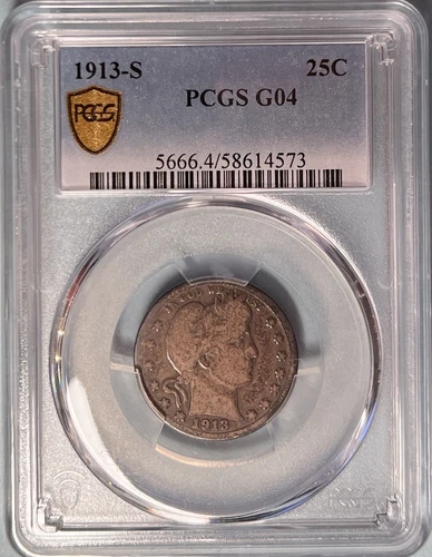 1913-S Barber Quarter Key Date PCGS G04 — Only 40,000 Minted