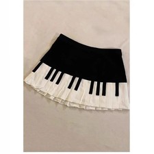 Vintage Black White Piano Design Short Half Skirt Versatile Summer New Style Art