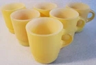 Vintage Anchor Hocking Fire-King Yellow Coffee Mugs C-Handle Stackable Set of 6
