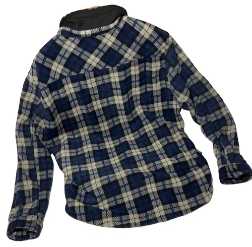 NWT Members Mark Fleece Sherpa Shacket Jacket Plaid Blue Workwear Pockets 2XL image 5