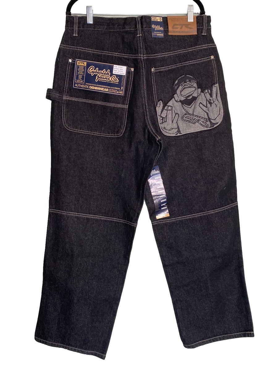 Vtg Y2K Cybertek Denim Jeans 34x32 Charcoal Black