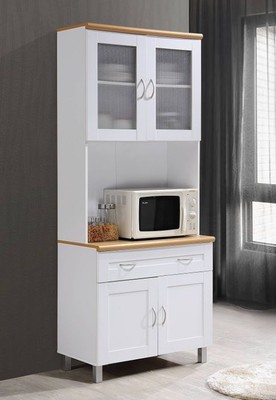 Kitchen Hutch Countertop Microwave Cart White China Storage