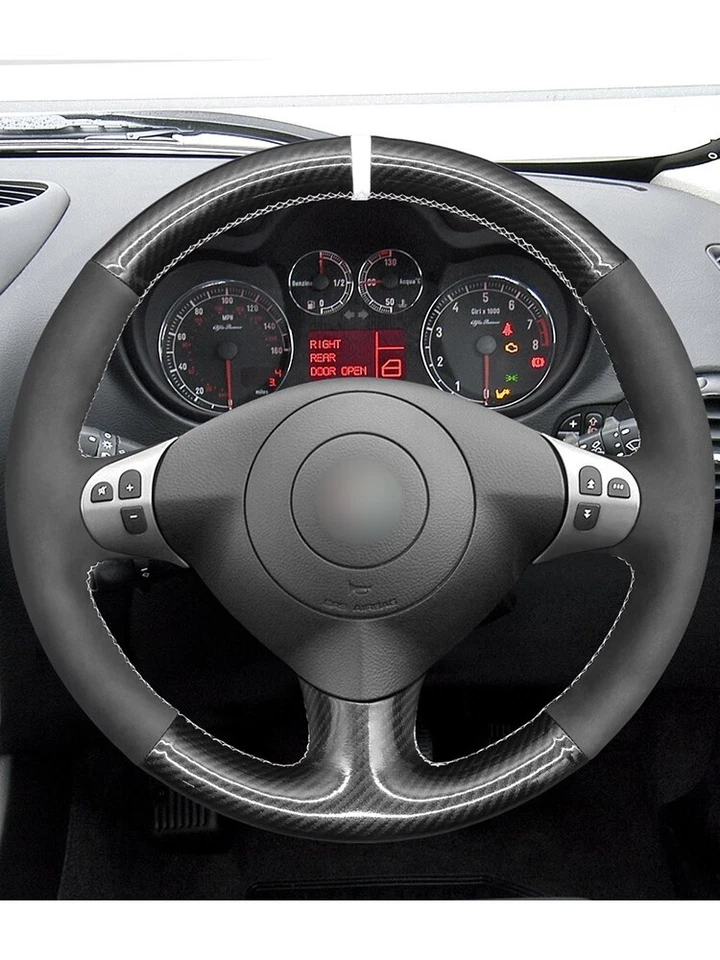 Cubierta de volante de coche de gamuza PU de fibra de carbono para Alfa Romeo 147 2000-2010 156 Foto 2 de 4