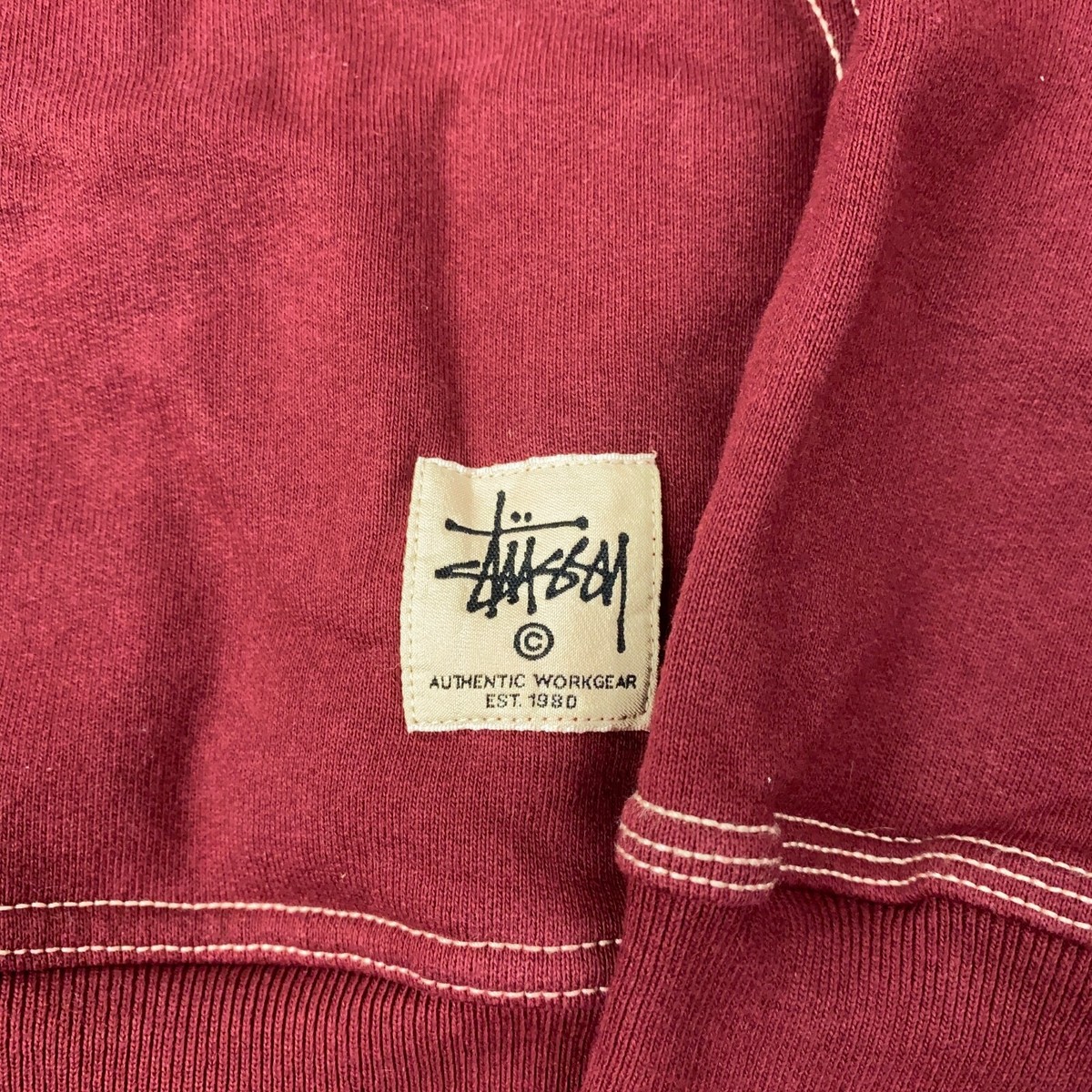Stussy Contrast Stitch Label Hoodie Mens XL Maroon Workgear Stussy Contrast Stitch Label Hoodie Mens XL Maroon Workgear