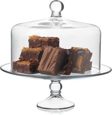 Glass cake stand with domed lid, curved footed glass cake stand Glass domed lid