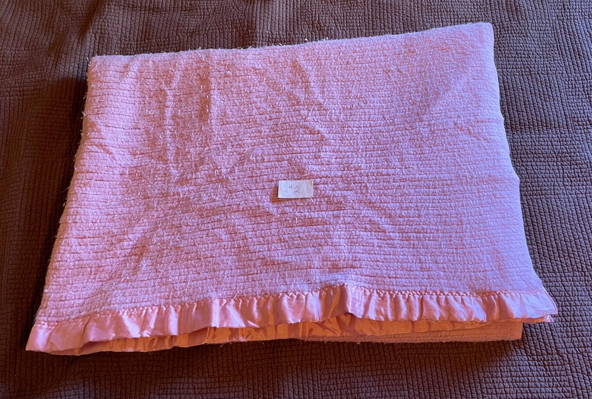 Vintage Pink Acrylic Waffle Weave Blanket Satin Trim 64”x87” | eBay